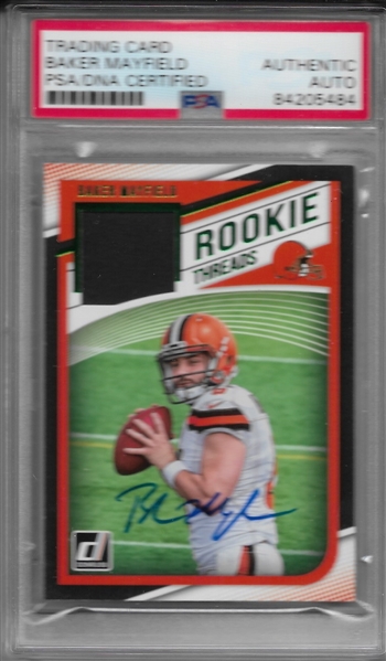 Baker Mayfield Signed 2018 Panini Donruss Rookie Threads RC (PSA/DNA Encapsulated)
