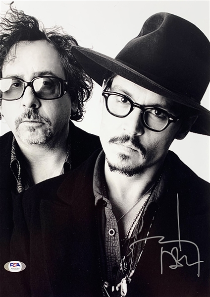 Johnny Depp Signed 11" x 14" B&W Photo with Tim Burton (PSA/DNA COA)