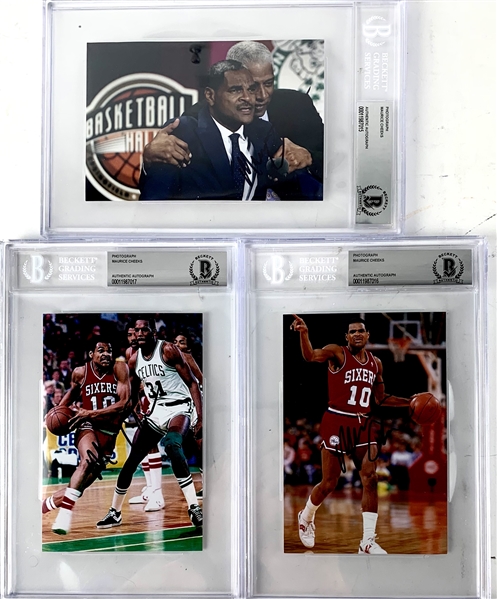 Maurice Cheeks Lot of Three (3) Signed 4" x 6" Color Photos (Beckett/BAS Encapsulated)