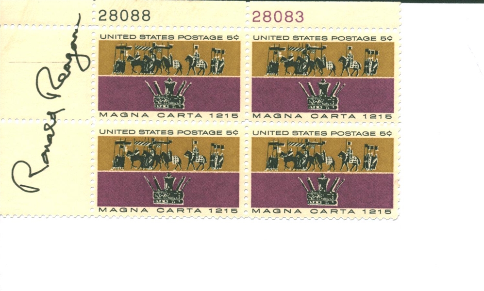 Ronald Reagan Signed 2.5" x 4" Stamp Block (JSA)