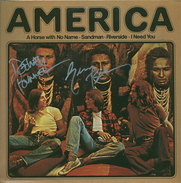 America Dual Signed "Horse with No Name" Album Cover w/ Dewey Bunnell and Gerry Becklay (Beckett/BAS) 