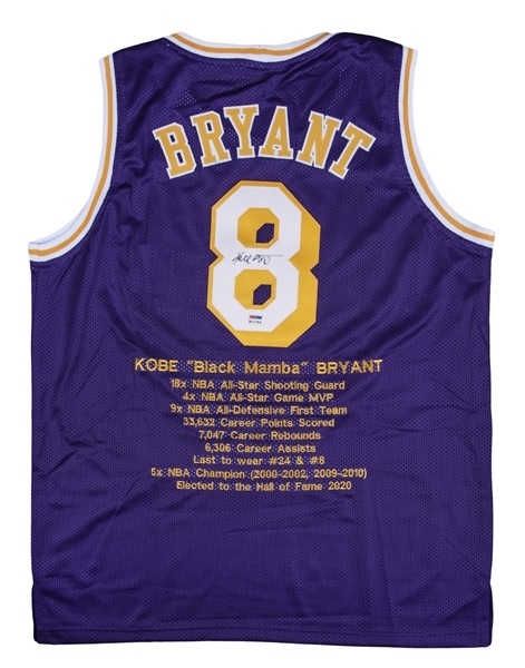 Kobe Bryant Signed Custom Purple Lakers Style Stat Jersey (PSA/DNA Sticker)(Beckett/BAS Guaranteed)