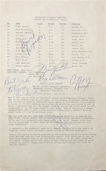 Michael Jordan Signed 1983-84 UNC Tarheels Team Signed Roster Sheet with Jordan, Smith, Perkins, etc. (JSA LOA)