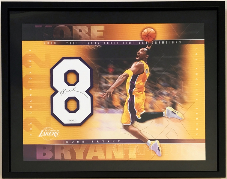 Circa 2002 Kobe Bryant Signed Los Angers Lakers "Three-Peat" Jersey Number Display (UDA Holo & Beckett/BAS Guaranteed)