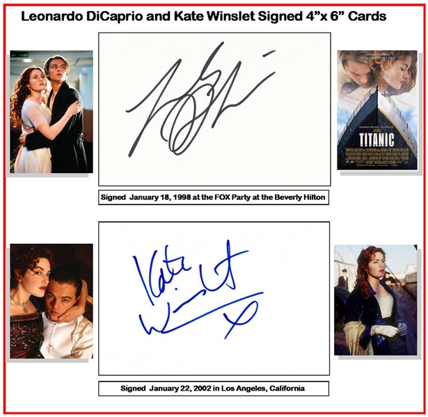 Titanic: Leonardo DiCaprio & Kate Winslet In-Person Signed 4" x 6" White Index Cards (Beckett/BAS Guaranteed)