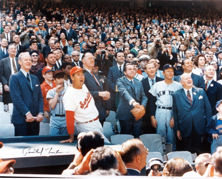 Richard Nixon Signed 8" x 10" Color Photo from 1969 Opening Day First Pitch (Beckett/BAS Guaranteed)