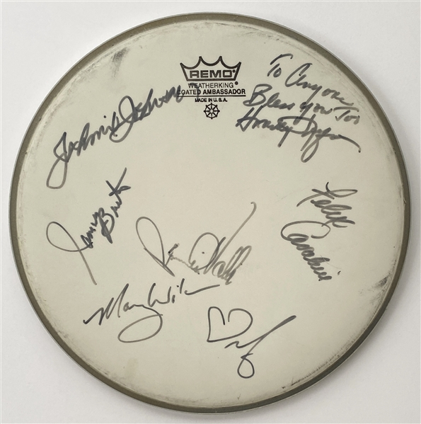 Rock N’ Roll HOF In-Person Signed Drumhead (7 Sigs) (John Brennan Collection) (BAS Guaranteed)