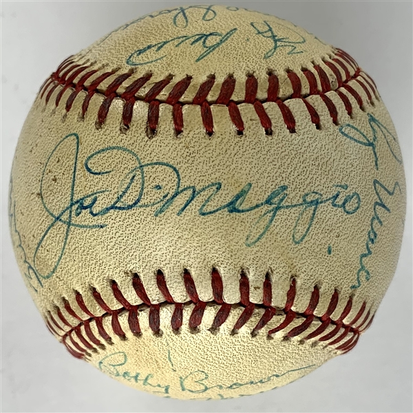Yankee Legends Multi-Signed OAL Baseball with DiMaggio, Maris, Berra, Ford, etc. (17 Sigs)(Al Clark Collection)(Beckett/BAS Guaranteed)
