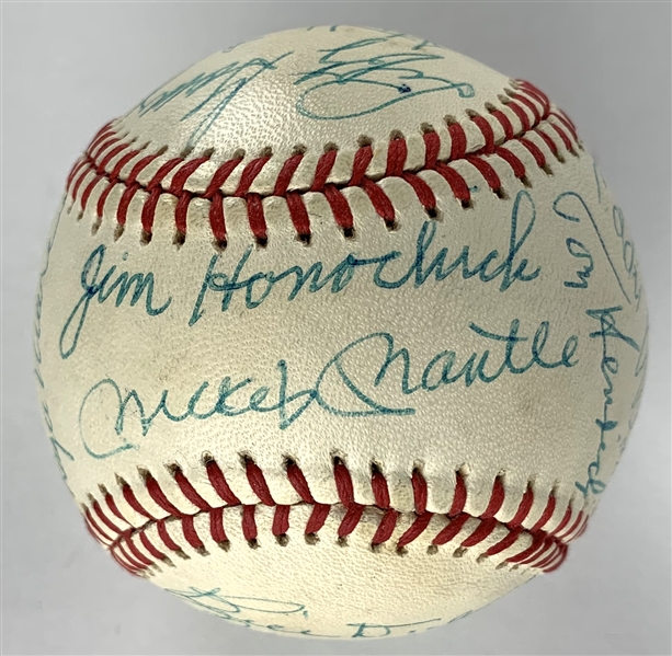 Yankee Icons & Baseball Legends Multi-Signed OAL Baseball with Mantle, Maris, DiMaggio, etc. (20 Sigs)(Al Clark Collection)(Beckett/BAS Guaranteed)