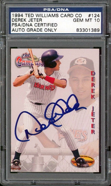 Derek Jeter Signed 1994 Ted Williams Card Company Rookie Card with PSA/DNA Graded GEM MINT 10 Autograph!