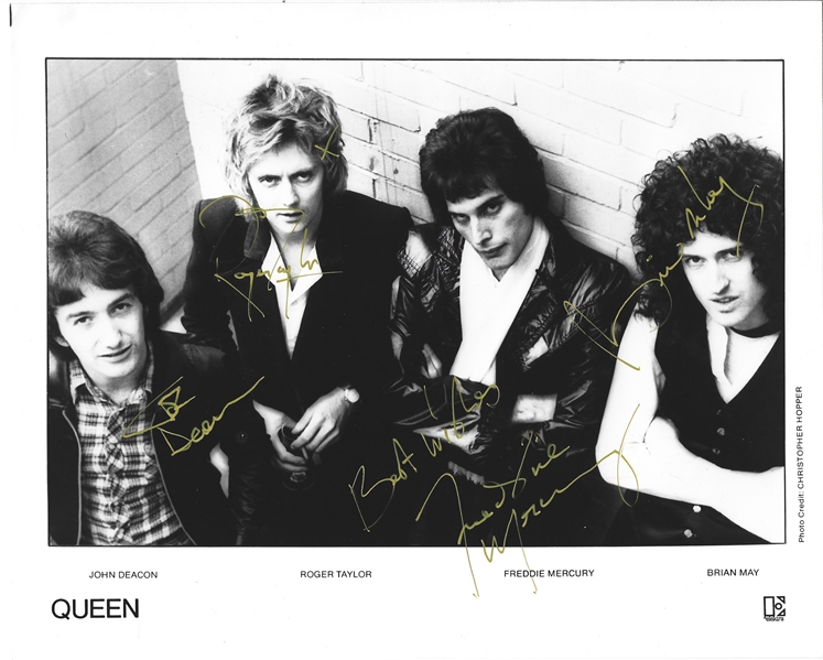 Queen ULTRA RARE Group Signed Elektra Records 8" x 10" B&W Publicity Photograph (Beckett/BAS LOA with MINT 9 Autos!)