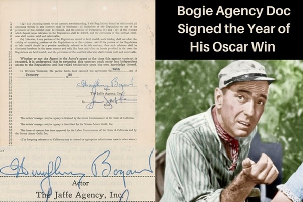 Humphrey Bogart 1952 Signed Agency Document From the Year of His “African Queen” Oscar Win (BAS Guaranteed)