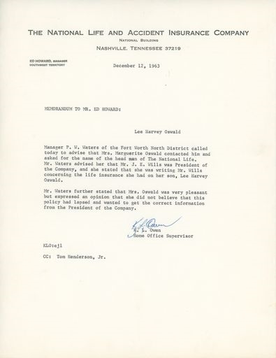 JFK Assassination: Lee Harvey Oswald Pair of Insurance Documents/Letter (Originating From John Reznikoff/University Archives)