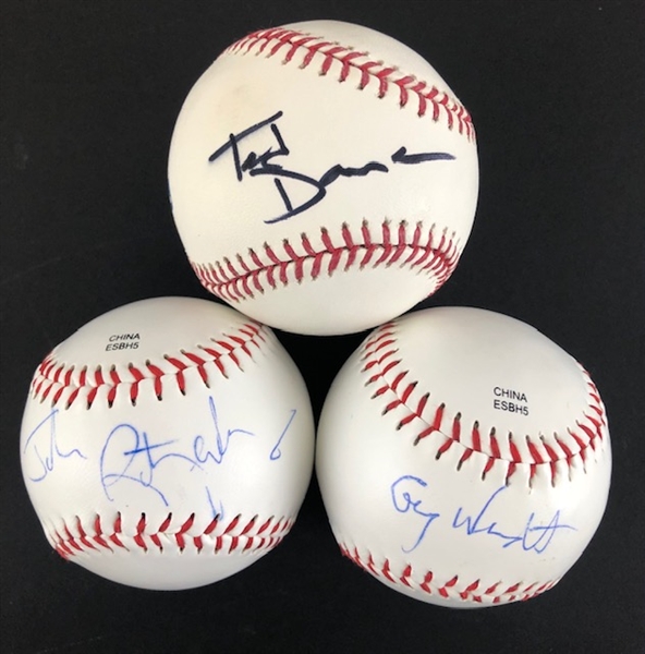 "Cheers" Cast Members, Lot of 3-Individually Signed Baseballs from Ted Danson (Sam), George Wendt (Norm), and John Ratzenberger (Cliff) (Beckett/BAS)