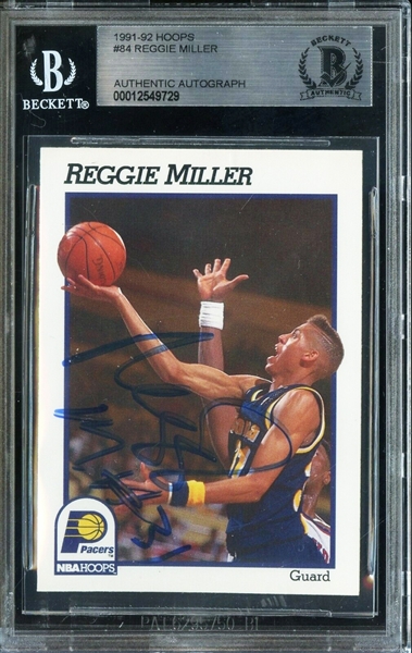Reggie Miller Signed 1991-92 Hoops #84 Basketball Card (Beckett/BAS Encapsulated)