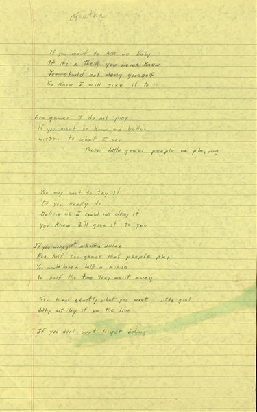 Chuck Berry Handwritten Unpublished Lyrics for Composition "Aretha" (c.1970s)(Beckett/BAS LOA)