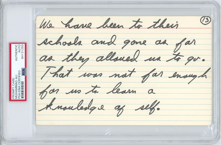 Muhammad Ali 8” x 5” Handwritten Speech Prompt Card (PSA Encapsulated)
