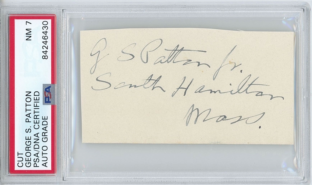 General George S. Patton 3.5” x 2” Signature & Mailing Address Cut (PSA Encapsulated NM 7 Autograph Grade) 