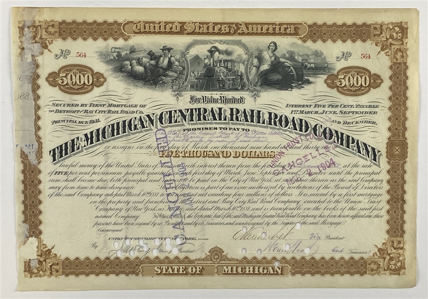 Cornelius Vanderbilt Signed 13” x 9” Stock Certificate Document (BAS Guaranteed)