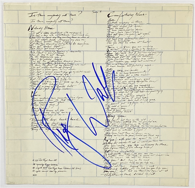 Pink Floyd: Roger Waters In-Person Signed “The Wall” Inner Album Lyric Sleeve (John Brennan Collection) (BAS Guaranteed)