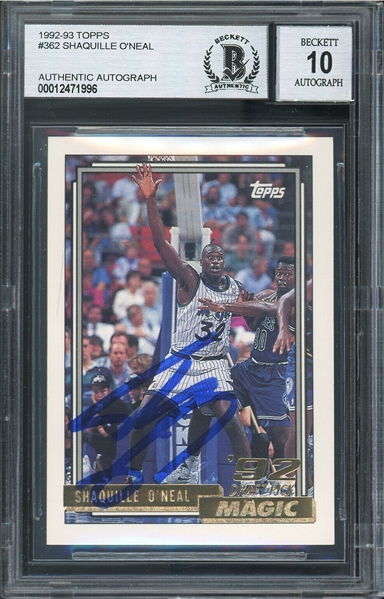 Shaquille ONeal Signed 1992 Topps GOLD #362 Rookie Card with Beckett/BAS Graded GEM MINT 10 Autograph!