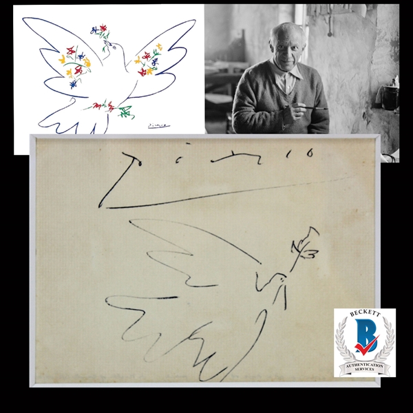 Pablo Picasso Incredible Signed Album Page w/ ULTRA-RARE Original Dove of Peace Artwork! (Beckett/BAS)