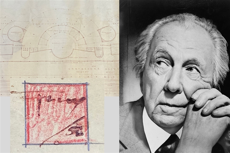 Frank Lloyd Wright initialed 1956 Plan for Future “Monona Terrace Community and Convention Center” (Beckett/BAS Guaranteed) (John Reznikoff/University Archives) 