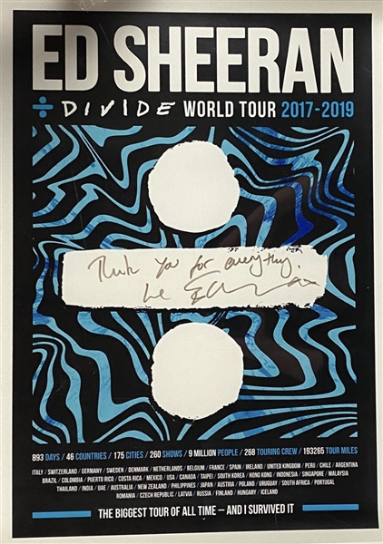 Ed Sheeran Signed Divide World Tour Poster (2017-2019) with Inscription (Beckett/BAS Guaranteed).