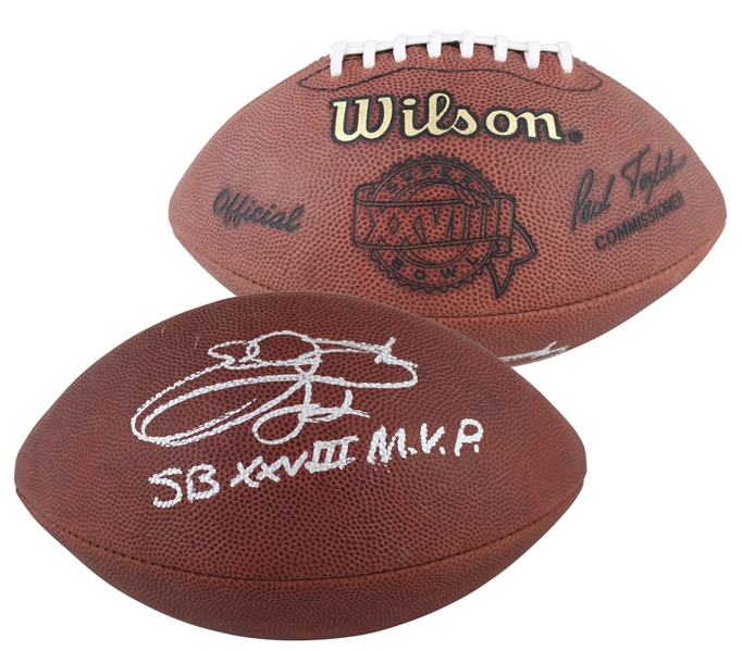 Emmitt Smith Signed Super Bowl XXVIII Leather Football with MVP Inscription (BAS)