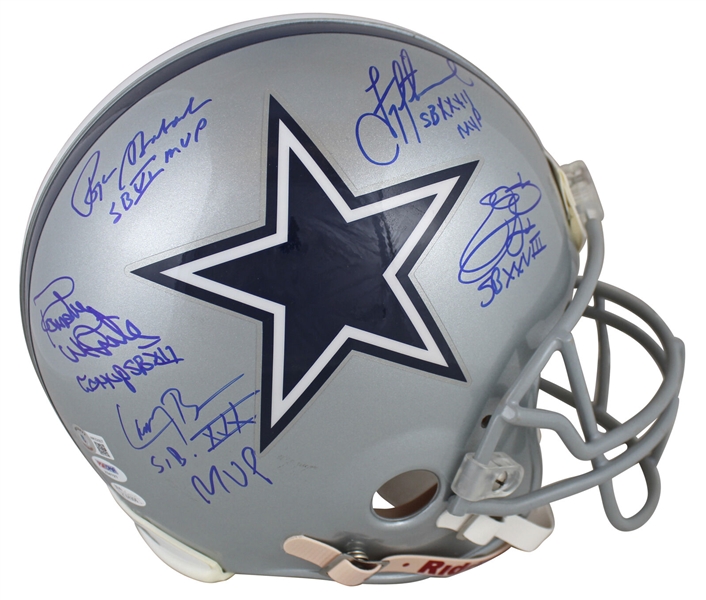 Dallas Cowboys Super Bowl MVPs Signed Full Size Proline Game Model Helmet with Smith, Aikman, Staubach, etc. (Beckett/BAS Witnessed)