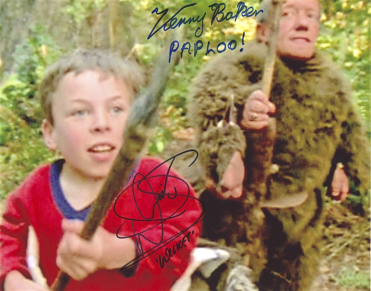 Star Wars: Kenny Baker & Warwick Davis “Ewok” 10” x 8” Behind-the-Scenes Signed Photo from “Return of the Jedi” (Beckett/BAS Guaranteed) 