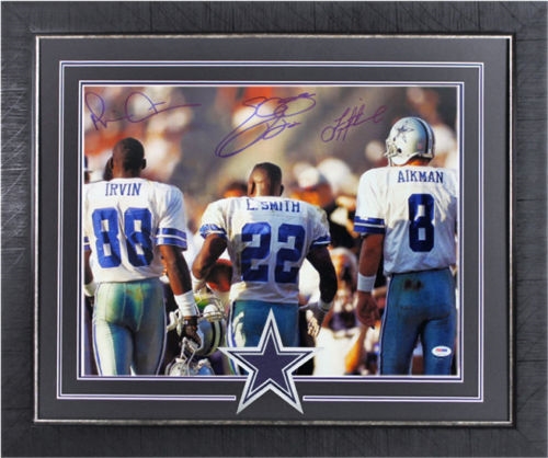 Cowboys Triplets: Emmitt Smith, Troy Aikman & Michael Irvin Signed 16" x 20" Framed Photo (PSA/DNA)