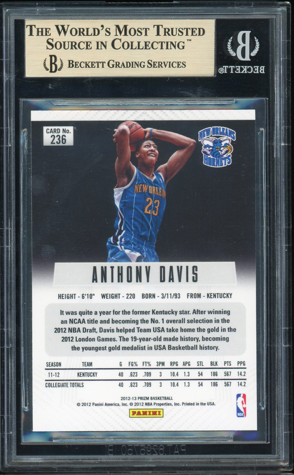 Lot Detail 2012 13 Panini Prizm Anthony Davis 236 Rookie Card BGS