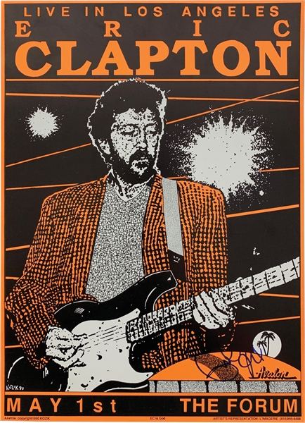 Eric Clapton Rare Signed 12.5" x 17" Frank Kozik Concert Poster :: May 1, 1990 @ The Forum in Inglewood, CA (Beckett/BAS)
