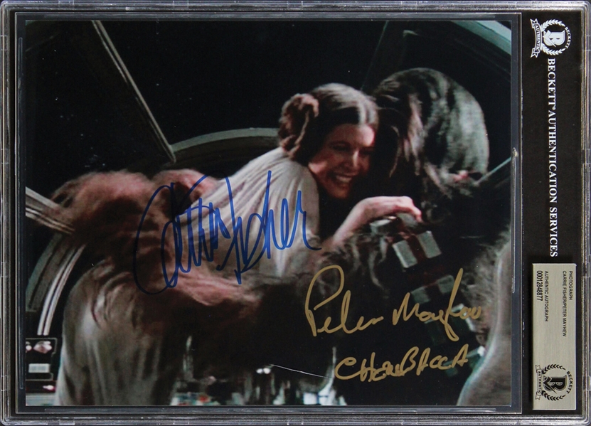 Star Wars: Carrie Fisher & Peter Mayhew Signed 8" x 10" Photo with GEM MINT 10 Autos (Beckett/BAS Encapsulated)