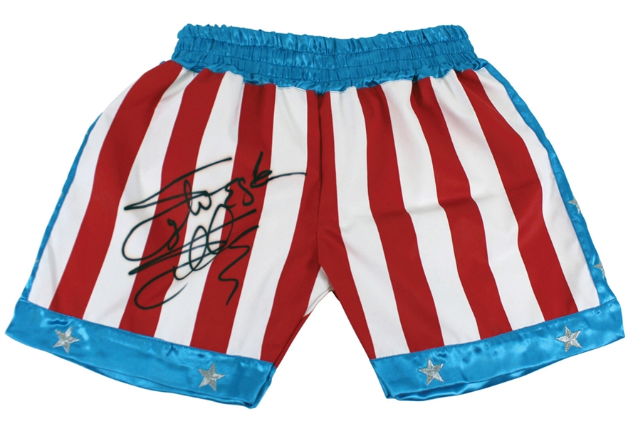 Sylvester Stallone Signed "Rocky IV" Style Boxing Trunks (ASI & Beckett/BAS)