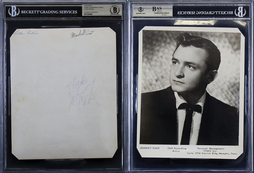 Johnny Cash Signed Vintage 8" x 10" Publicity Photo with Marshall Grant & Luther Perkins (Beckett/BAS Encapsulated)