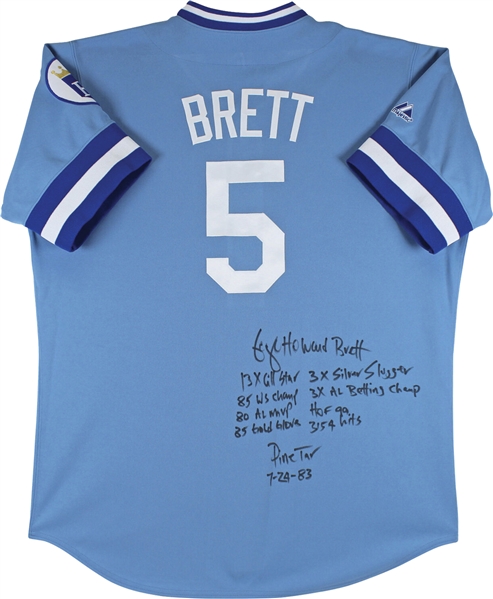 George Brett Signed KC Royals Jersey with Full Name Sig & 9 Handwritten Stats! (Beckett/BAS)