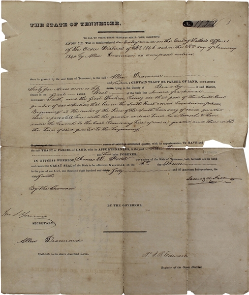President James K. Polk Signed Document as Governor of Tennessee (Beckett/BAS LOA)