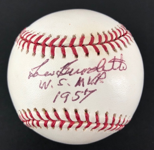 Lew Burdette Signed Baseball w/ Inscription ""WS MVP 1957" (JSA)