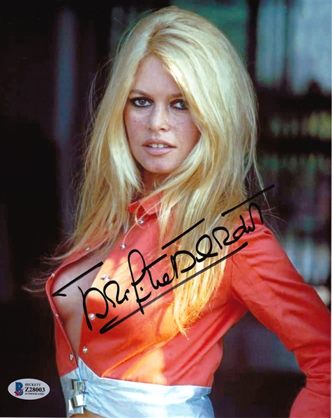 Brigitte Bardot SIGNED 8x10 Sexy Open Shirt Photo! Beckett/BAS COA