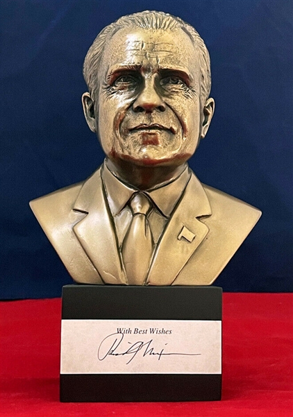 RICHARD NIXON Signed Autographed 9" Tall Resin Cast Statue BUST in Bronze Patina