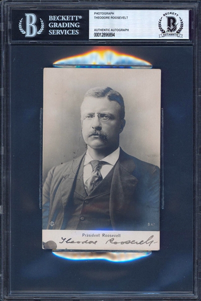 President Theodore Roosevelt Impressive Signed 3.5" x 5.5" Cabinet Photo (Beckett/BAS Encapsulated)