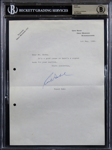 Roald Dahl Typed Signed Letter with MINT 9 Autograph (Beckett/BAS Encapsulated)