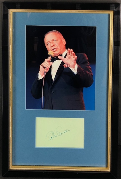 Frank Sinatra Signed 5.5" x 2.5" Signed Index Card, beautifully framed with his photo (PSA/DNA)