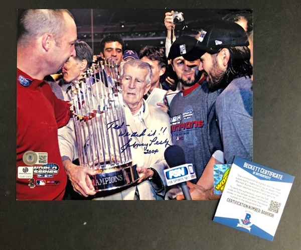 Johnny Pesky signed 10" x 8" Photograph w/ Inscription "Ted, We Did It!!" (Beckett/BAS)