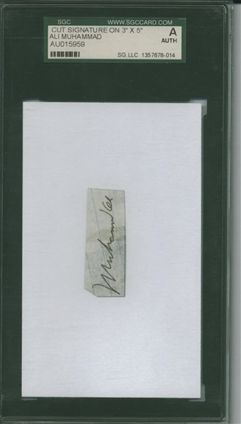 Muhammad Ali Cut Signature On 3" X 5" Card, Grade A (SGC Encapsulated) 
