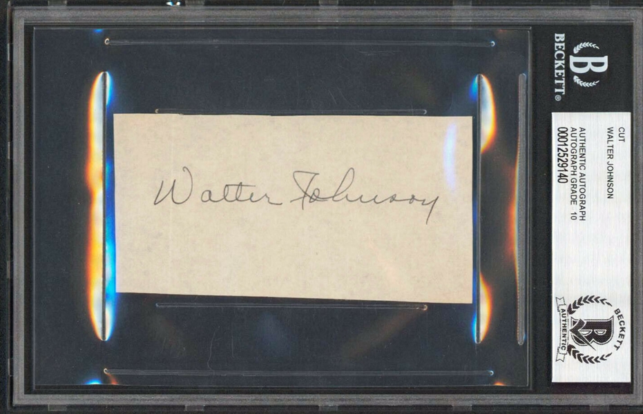 Walter Johnson Signed Cut Album Page Segment with Beckett/BAS GEM MINT 10 Autograph