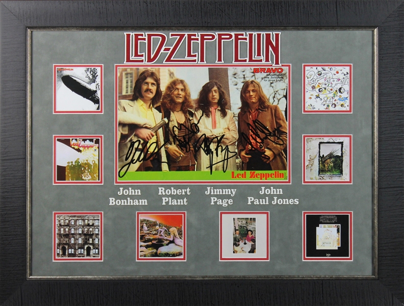 Led Zeppelin Extraordinary Signed Magazine Photo w/John Bonham in Custom Framed Display - Possible Only Band Signed Color Image in Existence! (PSA/DNA)
