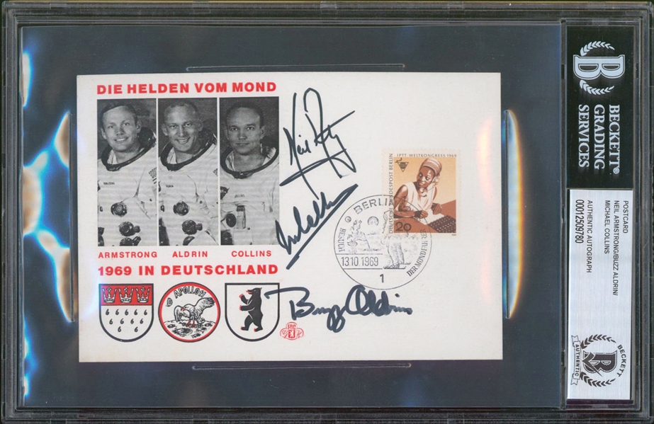 Apollo 11 Crew Signed 1969 German Commemorative Postal Cover (Zarelli LOA & Beckett/BAS Encapsulated)